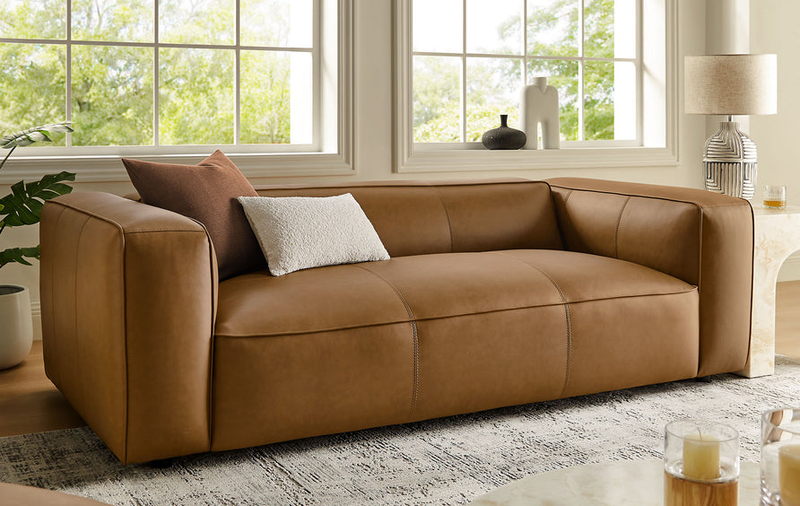 Dune Upholstered Vegan Leather Sofa in Camel
