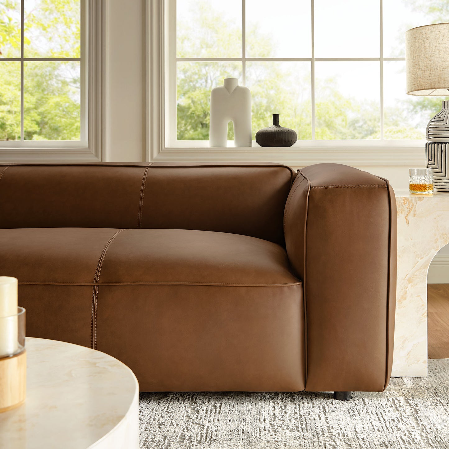 Auren Upholstered Vegan Leather Sofa by Furniture For America