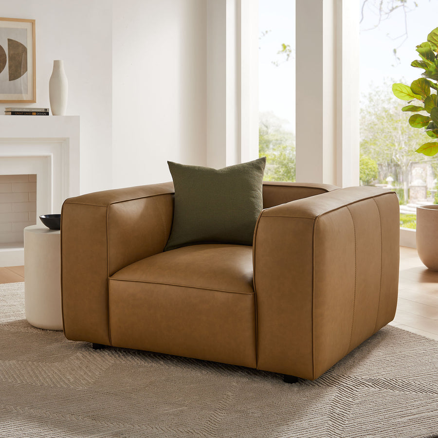 Dune Upholstered Vegan Leather Modular Armchair in Camel
