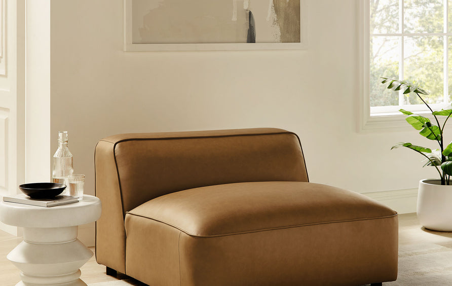 Dune Upholstered Vegan Leather Modular Armless Chair in Camel