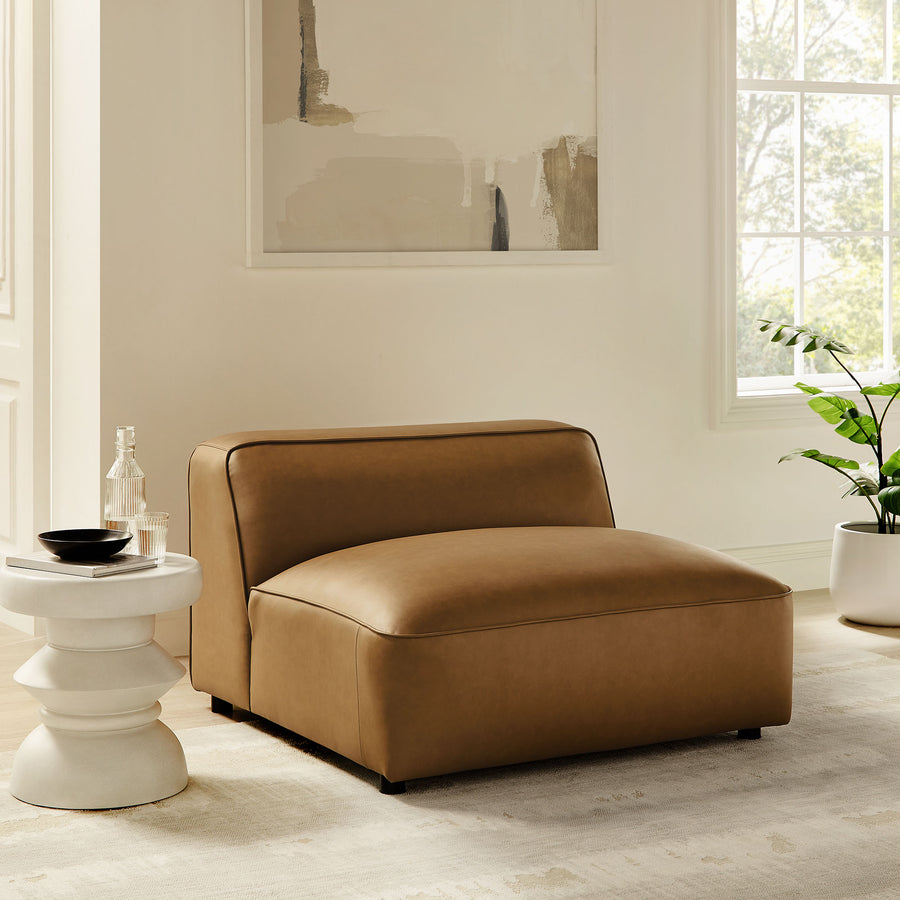 Dune Upholstered Vegan Leather Modular Armless Chair in Camel