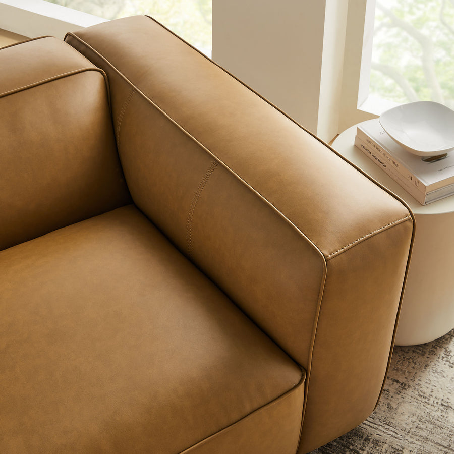 Dune Upholstered Vegan Leather Modular Right Armchair in Camel