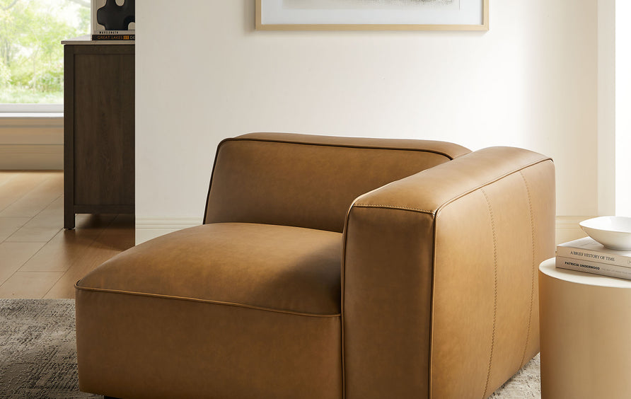 Dune Upholstered Vegan Leather Modular Right Armchair in Camel