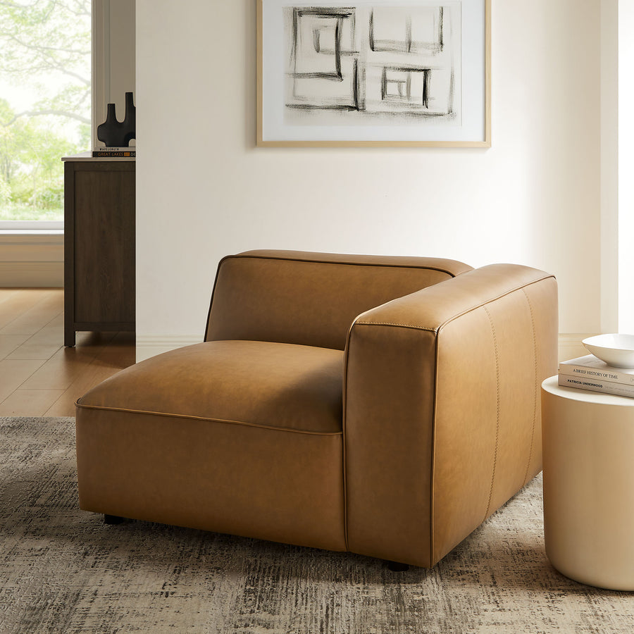 Dune Upholstered Vegan Leather Modular Right Armchair in Camel
