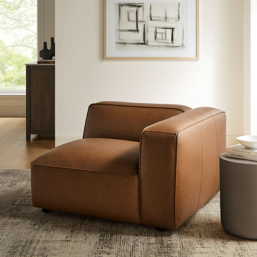 Dune Upholstered Vegan Leather Modular Right Armchair in Coffee