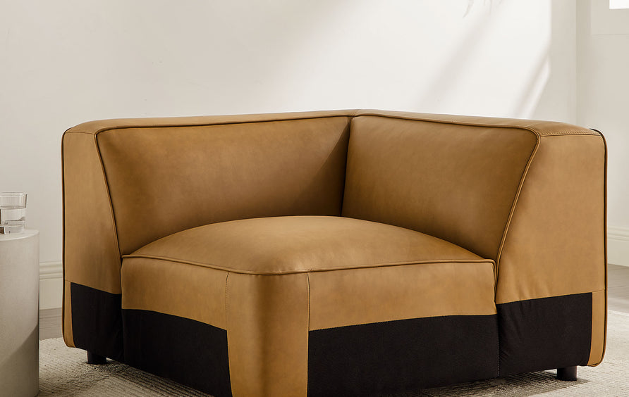 Dune Upholstered Vegan Leather Modular Corner Chair in Camel