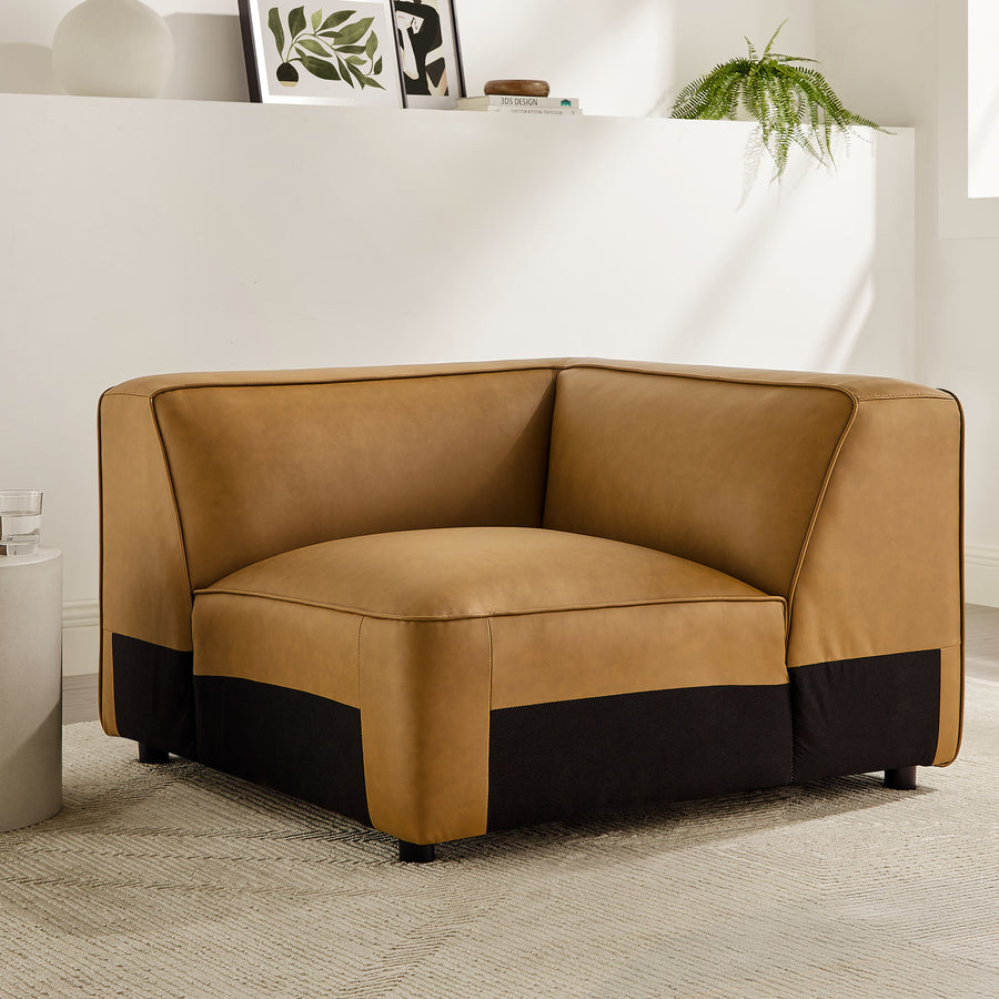 Dune Upholstered Vegan Leather Modular Corner Chair in Camel
