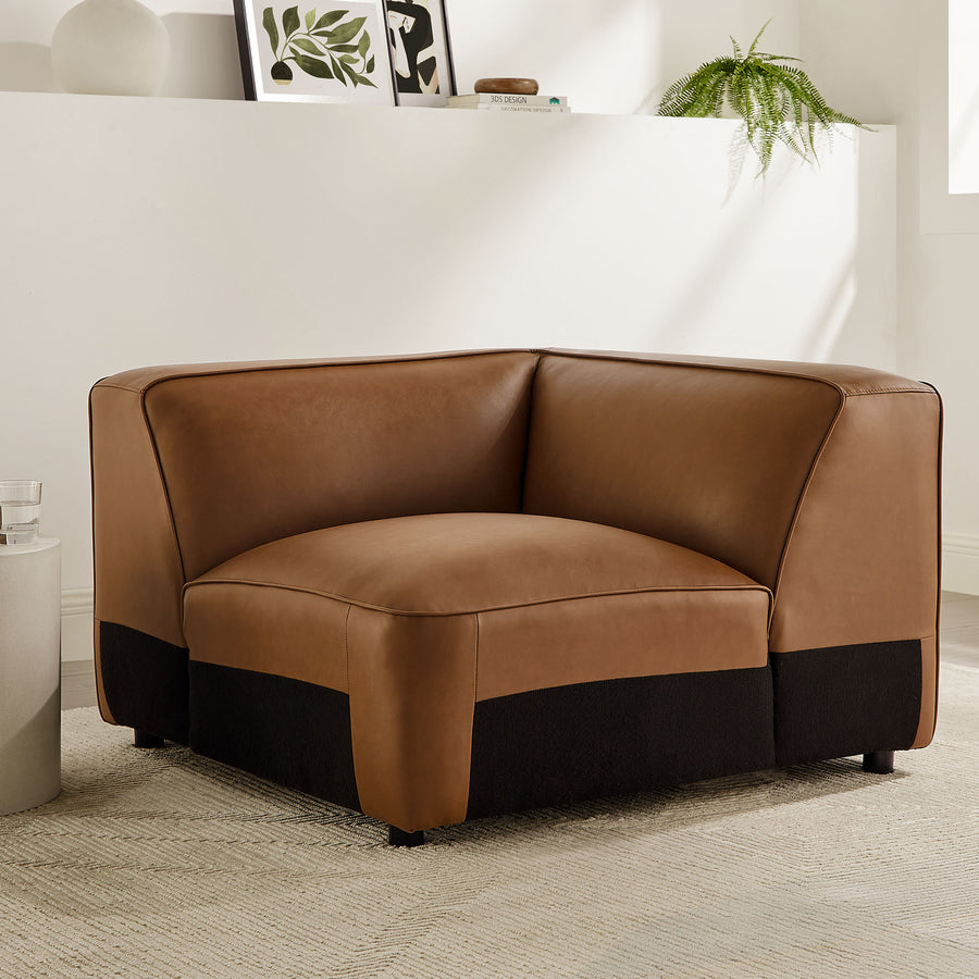 Dune Upholstered Vegan Leather Modular Corner Chair in Coffee