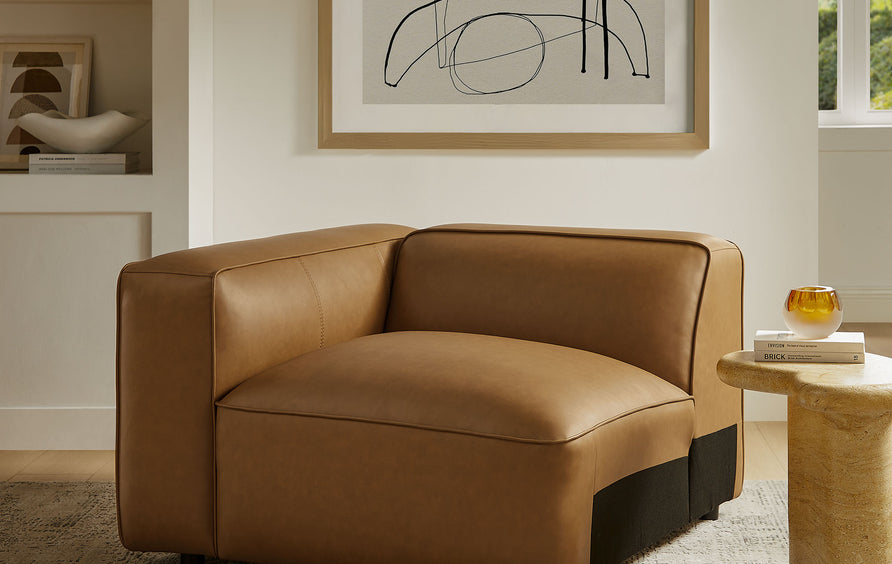 Dune Upholstered Vegan Leather Modular Left Armchair in Camel