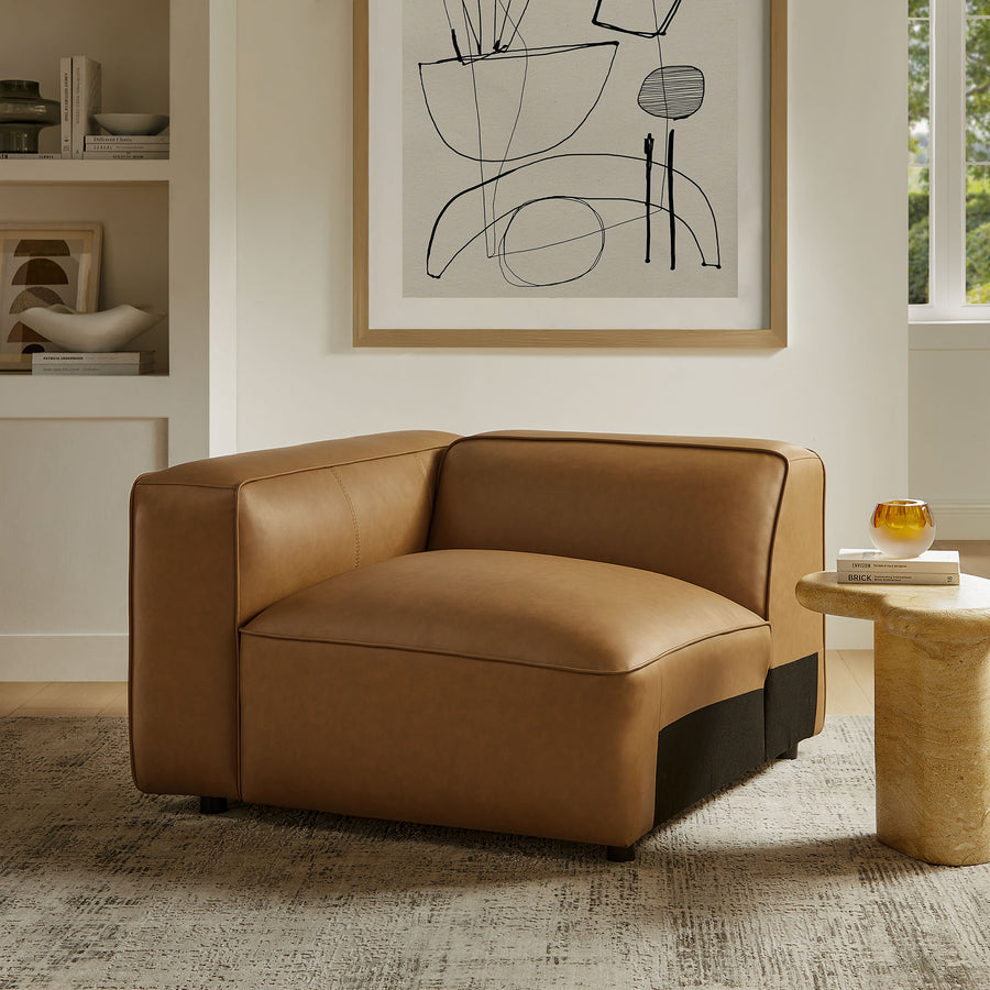 Dune Upholstered Vegan Leather Modular Left Armchair in Camel