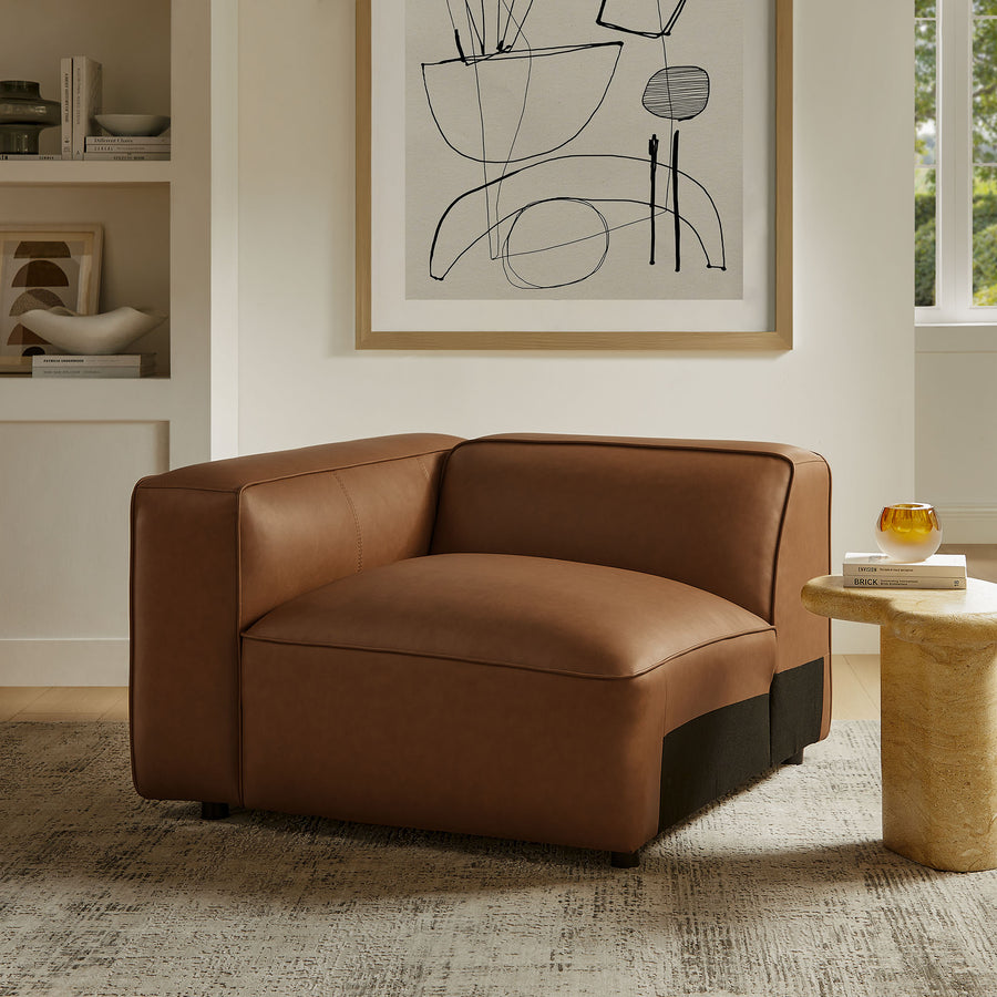 Dune Upholstered Vegan Leather Modular Left Armchair in Coffee