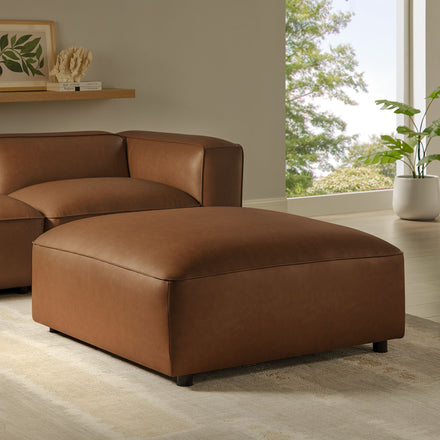 Auren Upholstered Vegan Leather Ottoman in Coffee