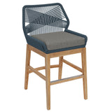 Camden Outdoor Patio Teak and Rope Counter Stool in Blue Graphite