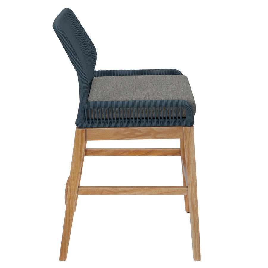 Camden Outdoor Patio Teak and Rope Counter Stool in Blue Graphite