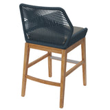 Camden Outdoor Patio Teak and Rope Counter Stool in Blue Graphite