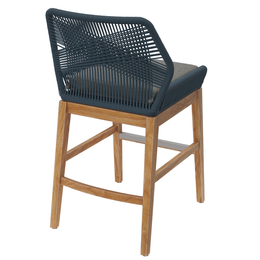 Camden Outdoor Patio Teak and Rope Counter Stool in Blue Graphite