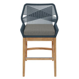 Camden Outdoor Patio Teak and Rope Counter Stool in Blue Graphite