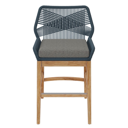 Wellspring Outdoor Patio Teak and Rope Counter Stool in Blue Graphite