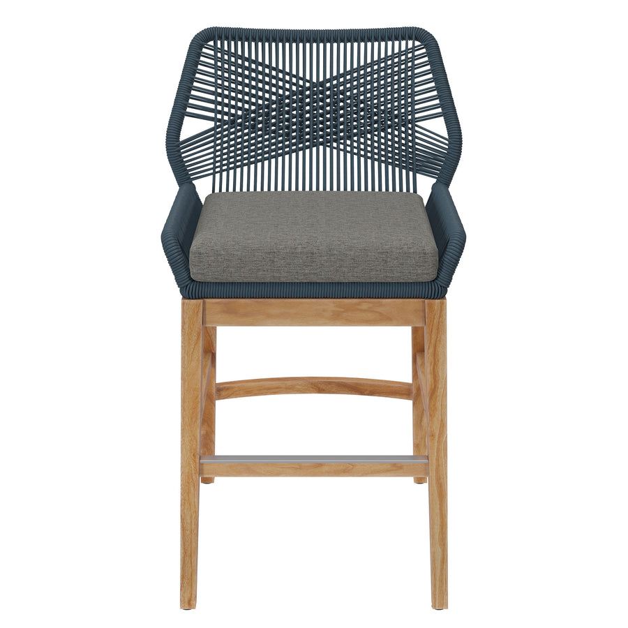 Camden Outdoor Patio Teak and Rope Counter Stool in Blue Graphite