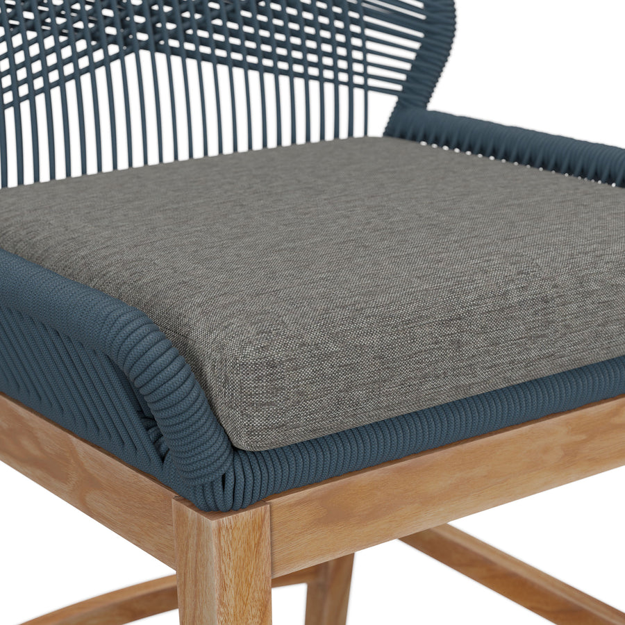 Camden Outdoor Patio Teak and Rope Counter Stool in Blue Graphite
