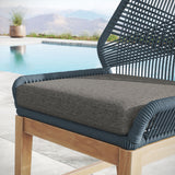 Camden Outdoor Patio Teak and Rope Counter Stool in Blue Graphite