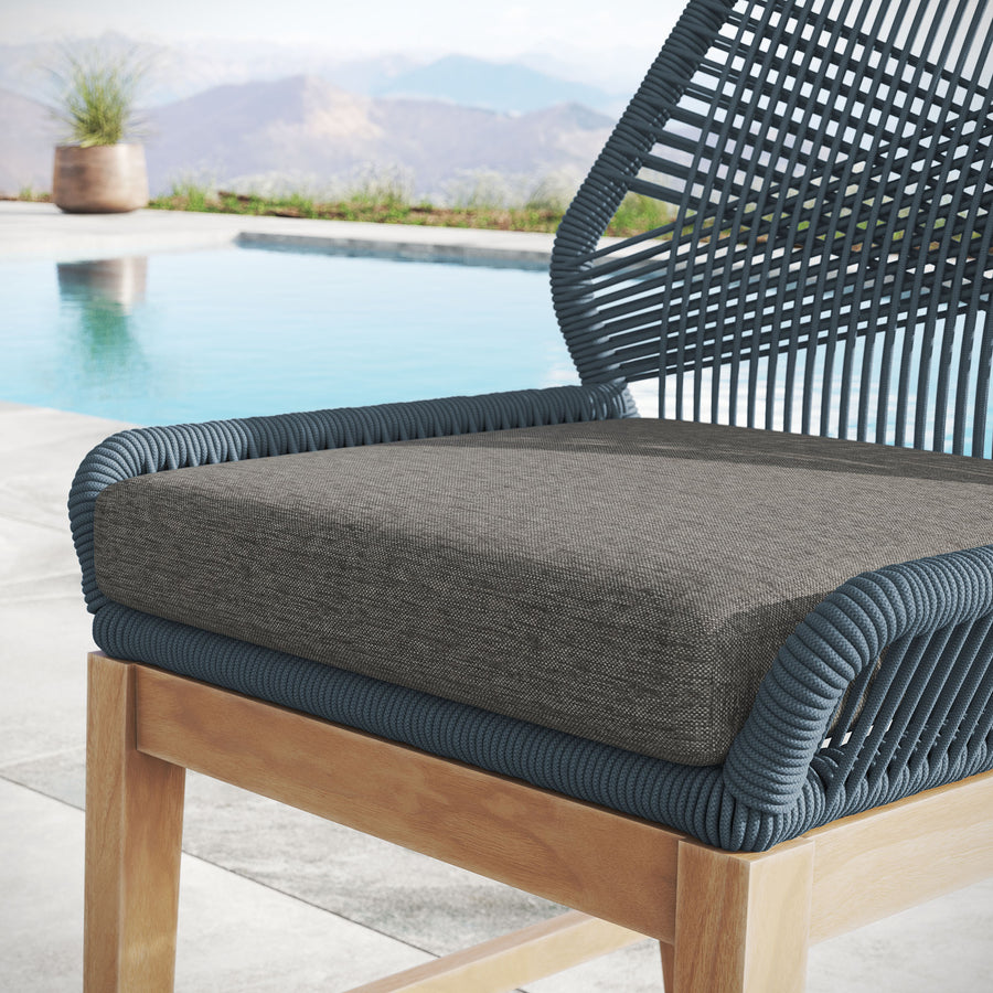 Camden Outdoor Patio Teak and Rope Counter Stool in Blue Graphite