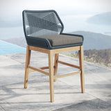 Camden Outdoor Patio Teak and Rope Counter Stool in Blue Graphite