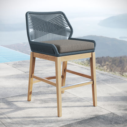 Wellspring Outdoor Patio Teak and Rope Counter Stool by Furniture For America
