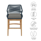 Camden Outdoor Patio Teak and Rope Counter Stool in Blue Graphite