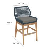 Camden Outdoor Patio Teak and Rope Counter Stool in Blue Graphite