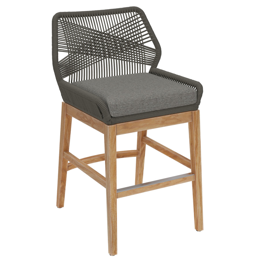 Camden Outdoor Patio Teak and Rope Counter Stool in Gray Graphite