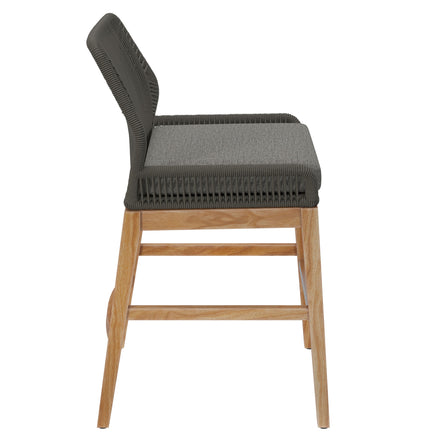 Wellspring Outdoor Patio Teak and Rope Counter Stool in Gray Graphite