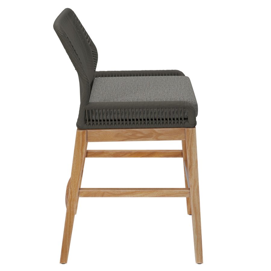 Camden Outdoor Patio Teak and Rope Counter Stool in Gray Graphite