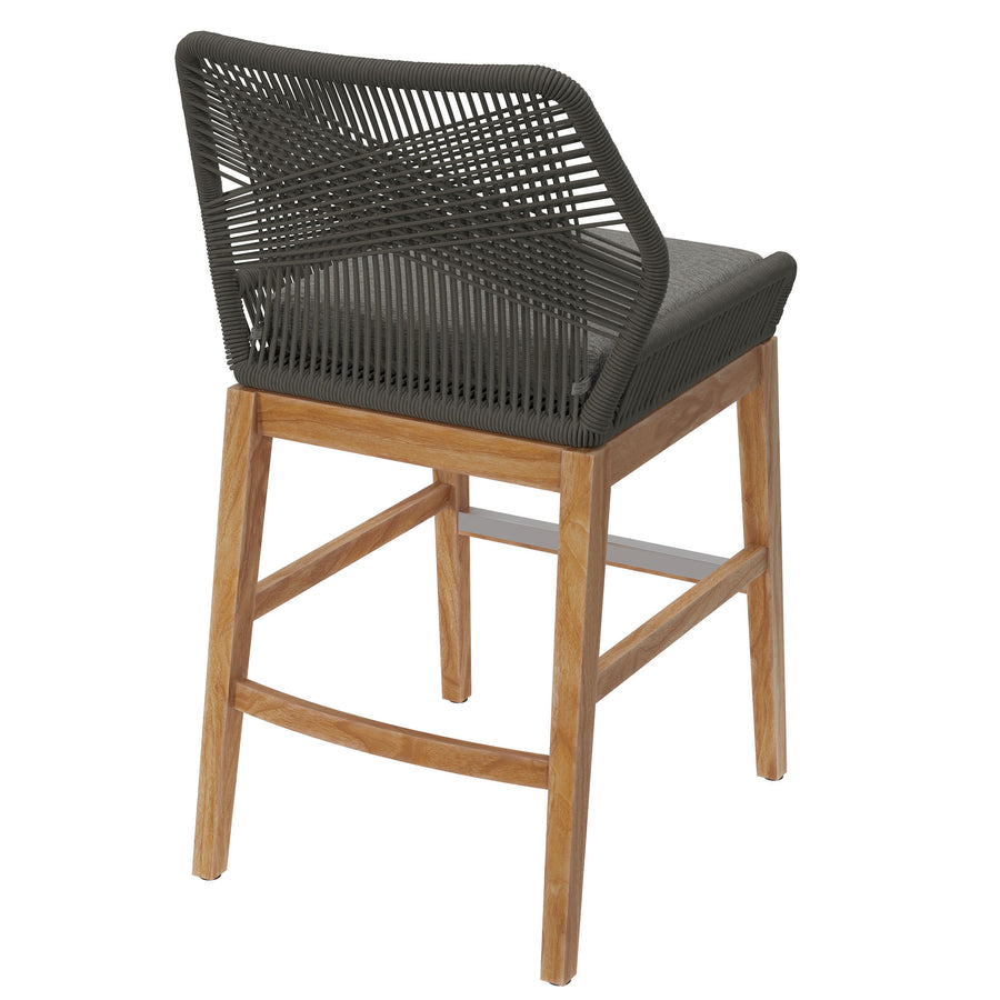 Camden Outdoor Patio Teak and Rope Counter Stool in Gray Graphite