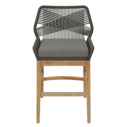 Wellspring Outdoor Patio Teak and Rope Counter Stool in Gray Graphite