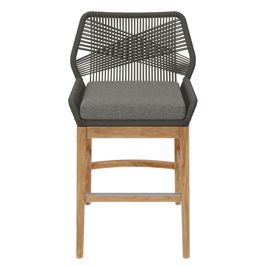 Camden Outdoor Patio Teak and Rope Counter Stool in Gray Graphite
