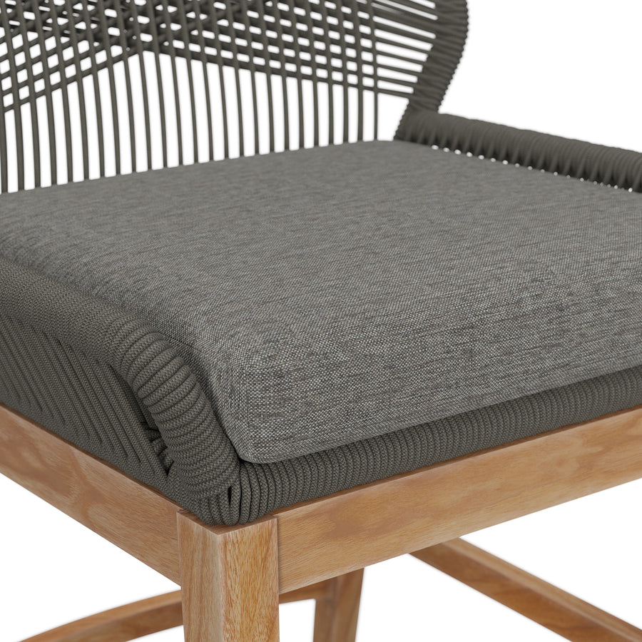 Camden Outdoor Patio Teak and Rope Counter Stool in Gray Graphite
