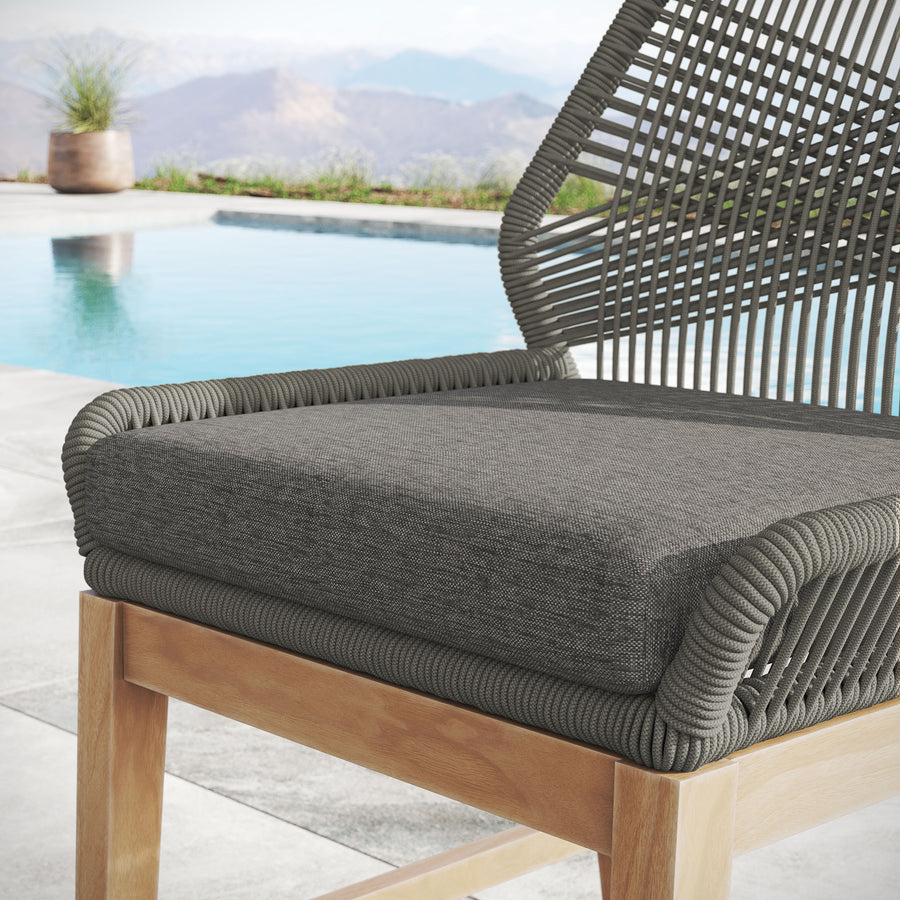 Camden Outdoor Patio Teak and Rope Counter Stool in Gray Graphite