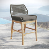 Camden Outdoor Patio Teak and Rope Counter Stool in Gray Graphite