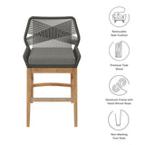 Camden Outdoor Patio Teak and Rope Counter Stool in Gray Graphite