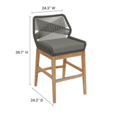 Camden Outdoor Patio Teak and Rope Counter Stool in Gray Graphite