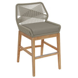 Camden Outdoor Patio Teak and Rope Counter Stool in Light Gray Greige