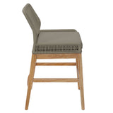 Camden Outdoor Patio Teak and Rope Counter Stool in Light Gray Greige