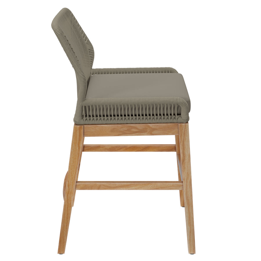 Camden Outdoor Patio Teak and Rope Counter Stool in Light Gray Greige