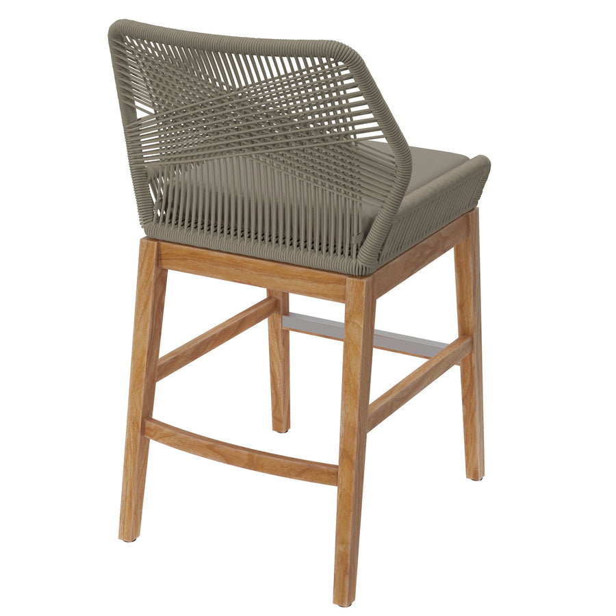 Camden Outdoor Patio Teak and Rope Counter Stool in Light Gray Greige