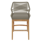 Camden Outdoor Patio Teak and Rope Counter Stool in Light Gray Greige