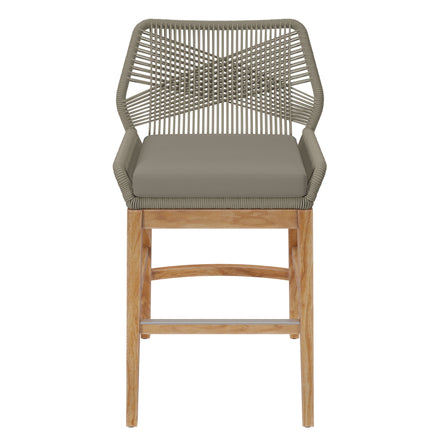 Wellspring Outdoor Patio Teak and Rope Counter Stool in Light Gray Greige