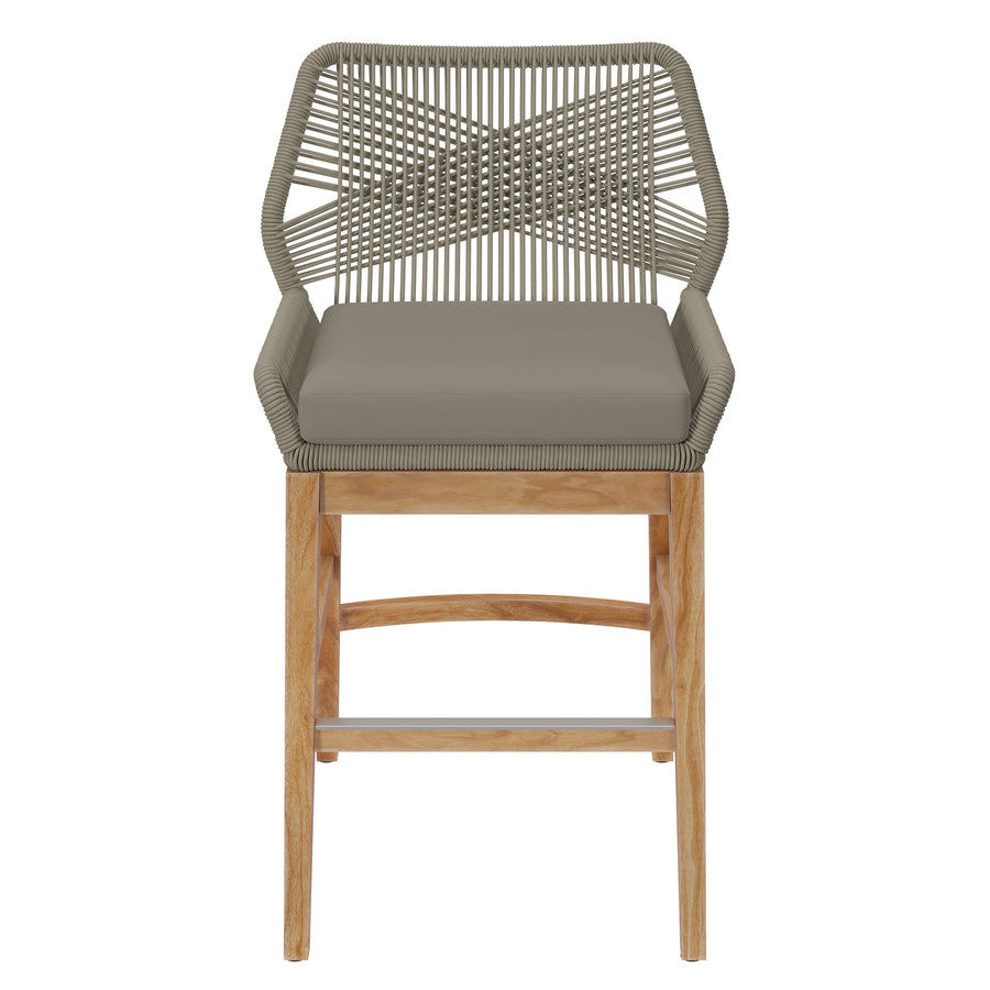 Camden Outdoor Patio Teak and Rope Counter Stool in Light Gray Greige