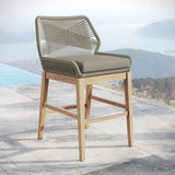 Camden Outdoor Patio Teak and Rope Counter Stool in Light Gray Greige