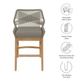 Camden Outdoor Patio Teak and Rope Counter Stool in Light Gray Greige